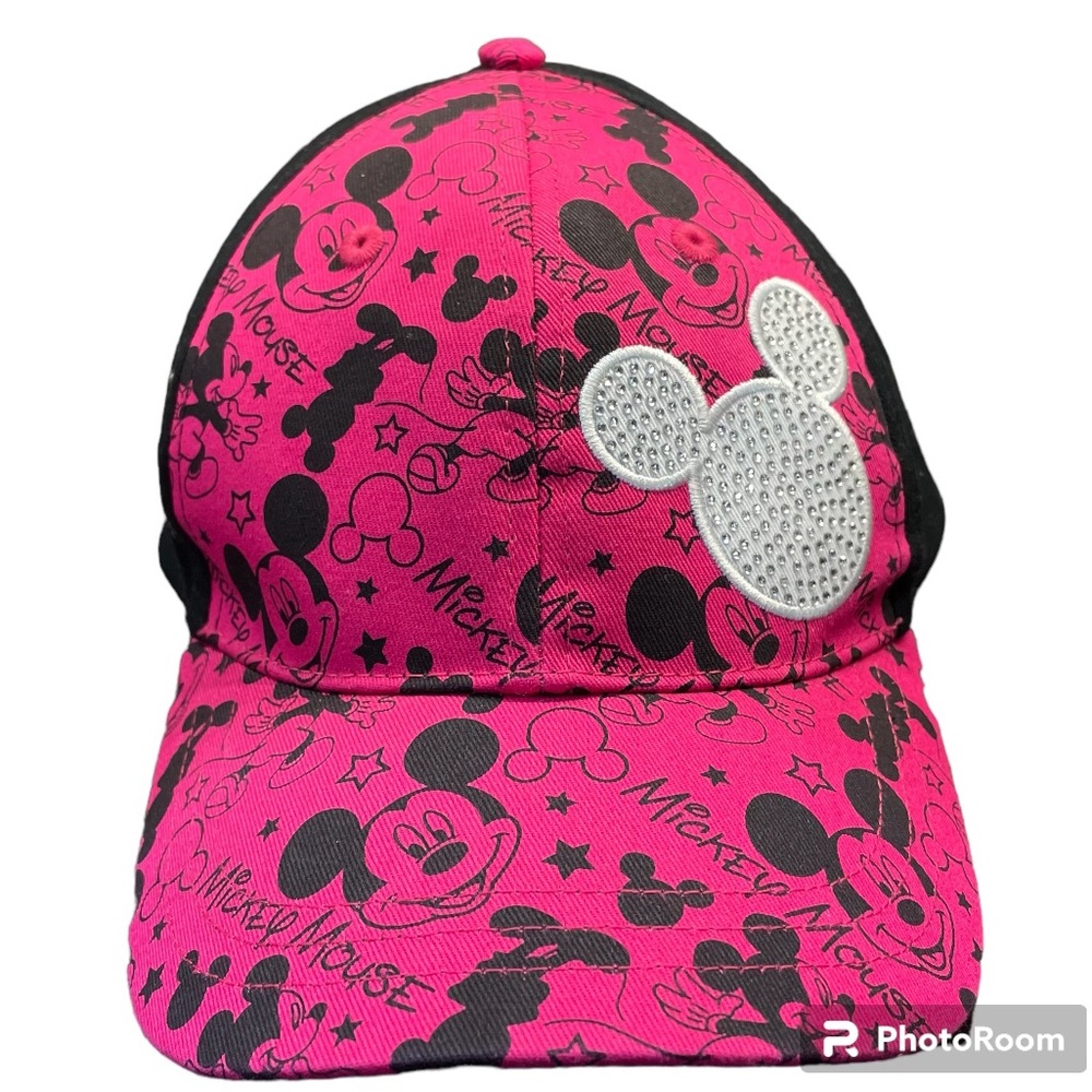 Disney Parks Youth Size Mickey Mouse Baseball Style Hat Pink Black Silver